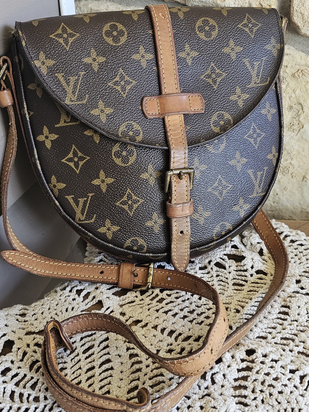 Louis Vuitton Monogram Crossbody Saddle Bag in Brown/Tan